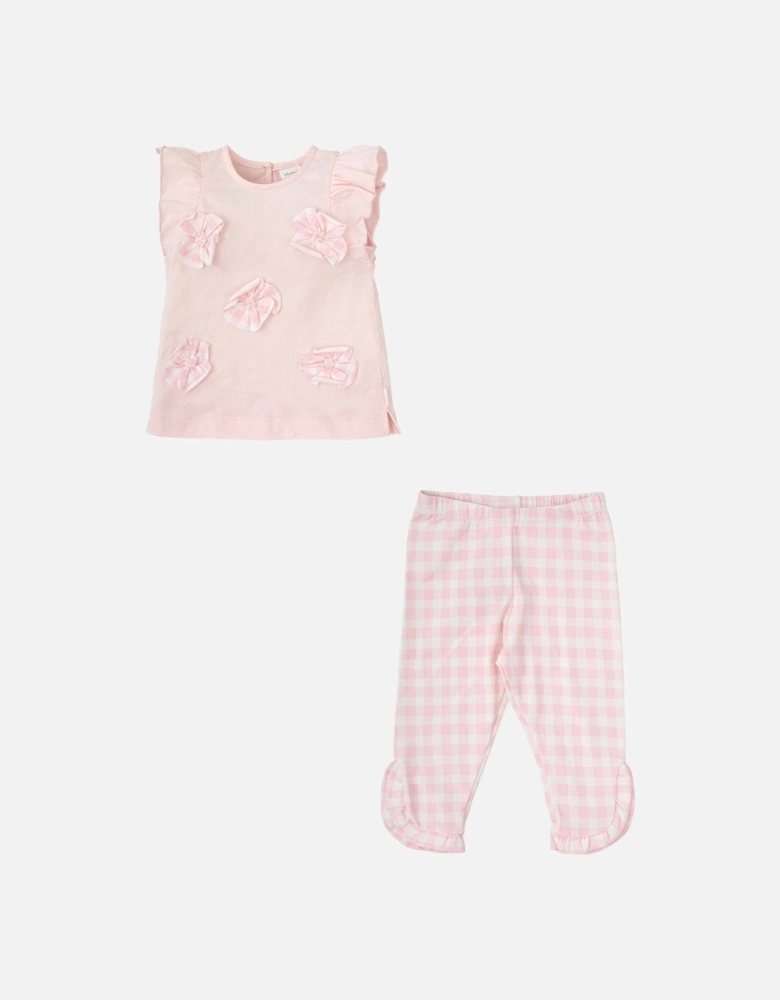 Girls Pale Pink Check Jersey Legging Set