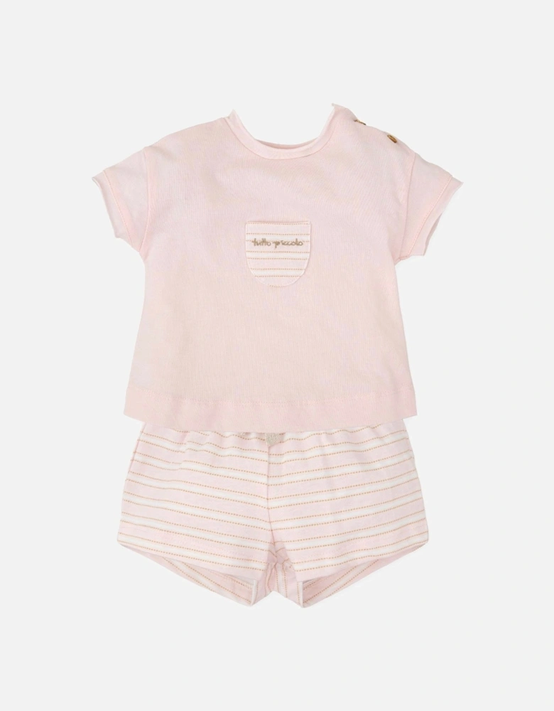 Girls Pale Pink and Beige Short Set