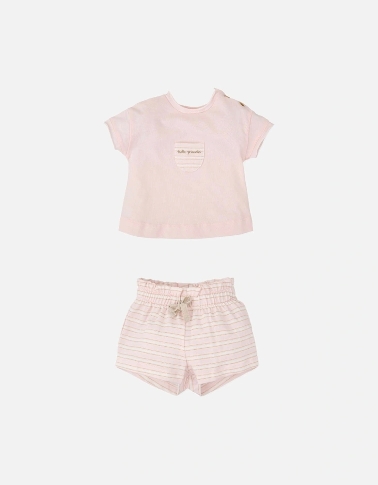 Girls Pale Pink and Beige Short Set