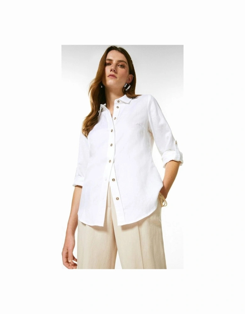 Viscose Linen Woven Button Detail Shirt