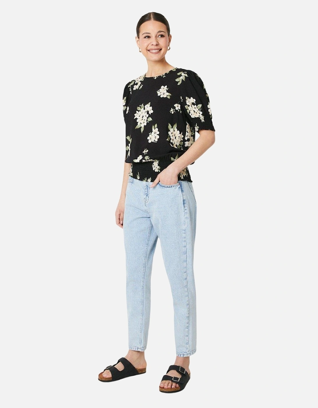 Womens/Ladies Floral Shirred Hem Blouse