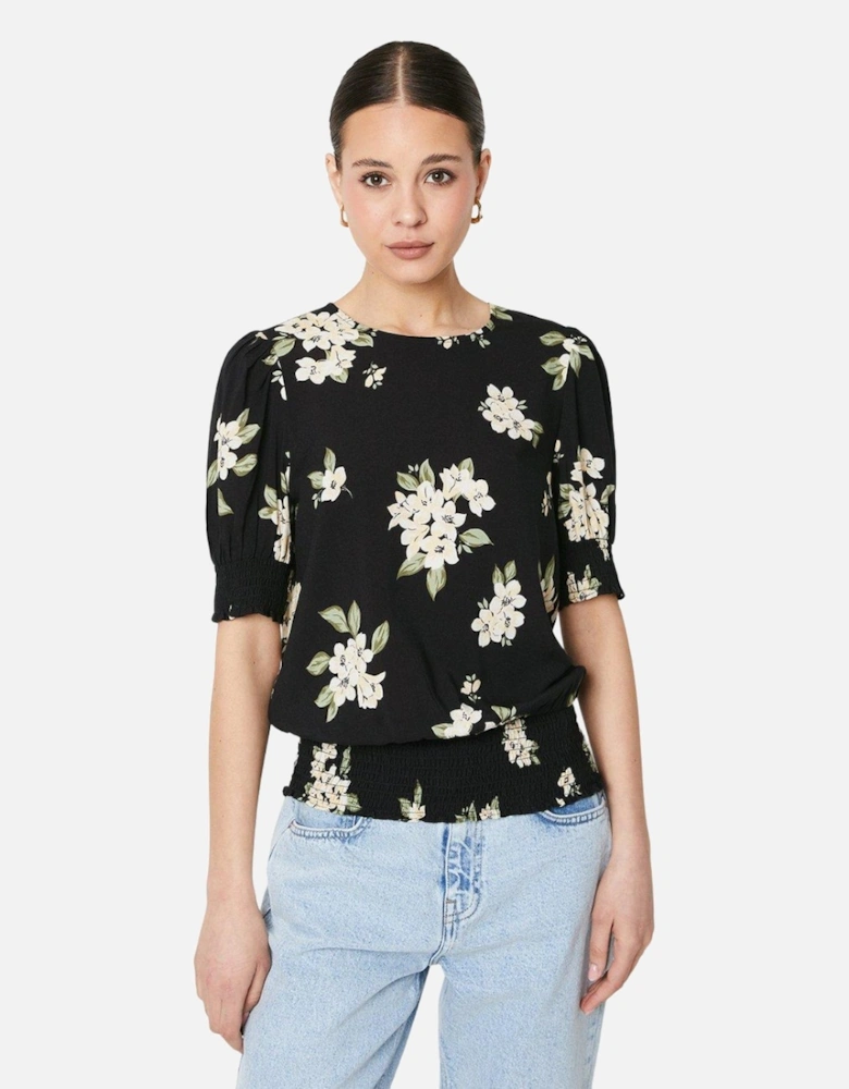 Womens/Ladies Floral Shirred Hem Blouse