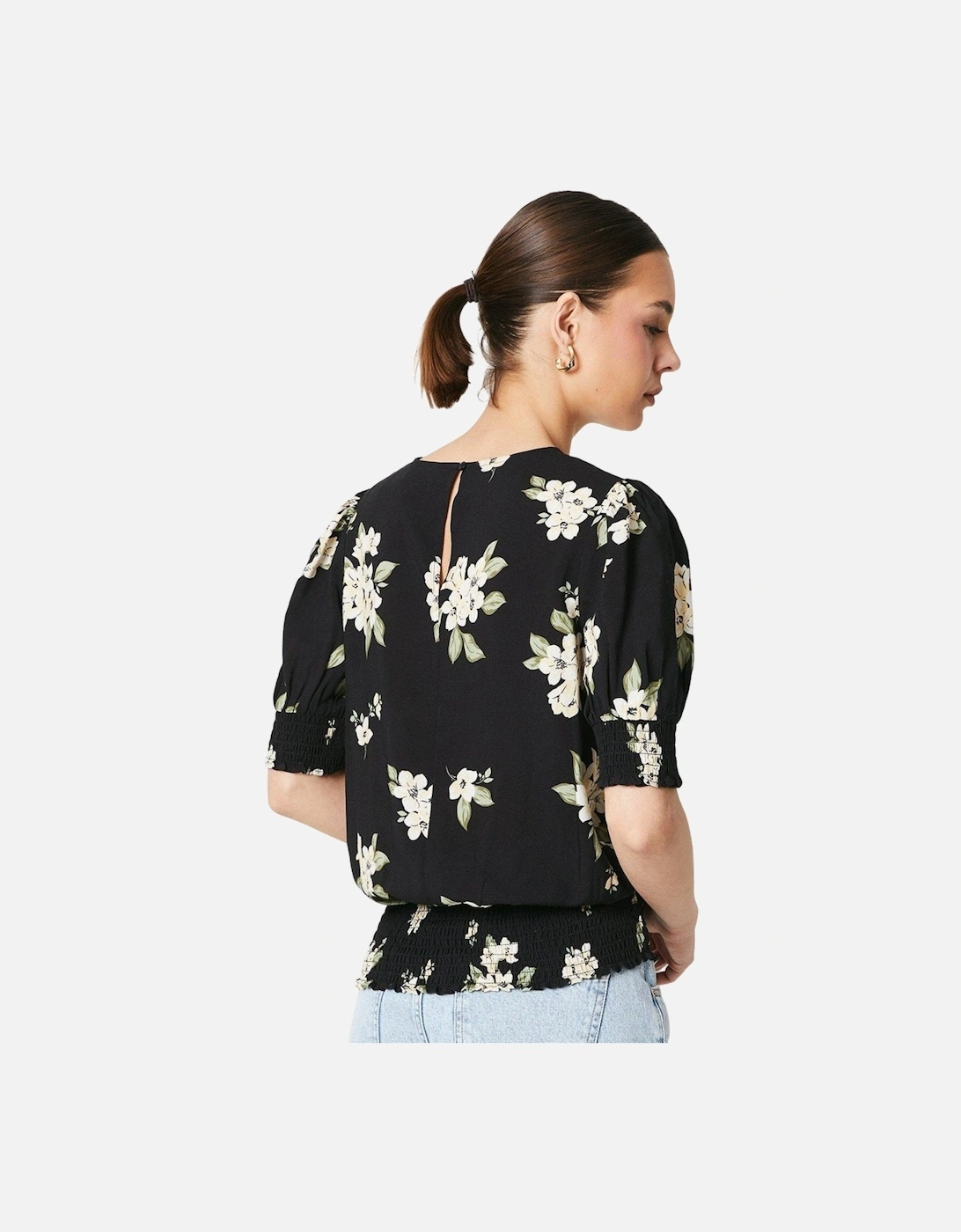 Womens/Ladies Floral Shirred Hem Blouse