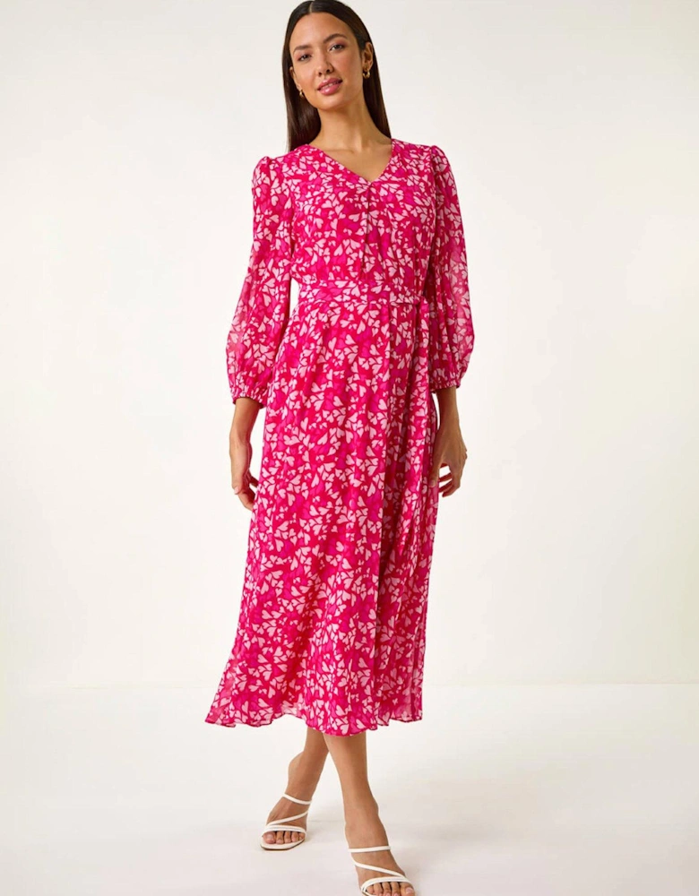 Heart Print Midi Dress - Pink