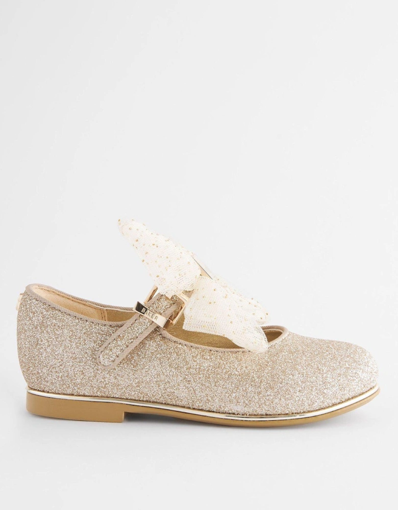 Glitter Shoes With Bow - Gold