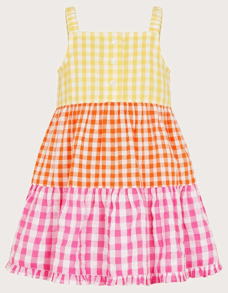 Baby Girls Gingham Colour Block Dress - Multi