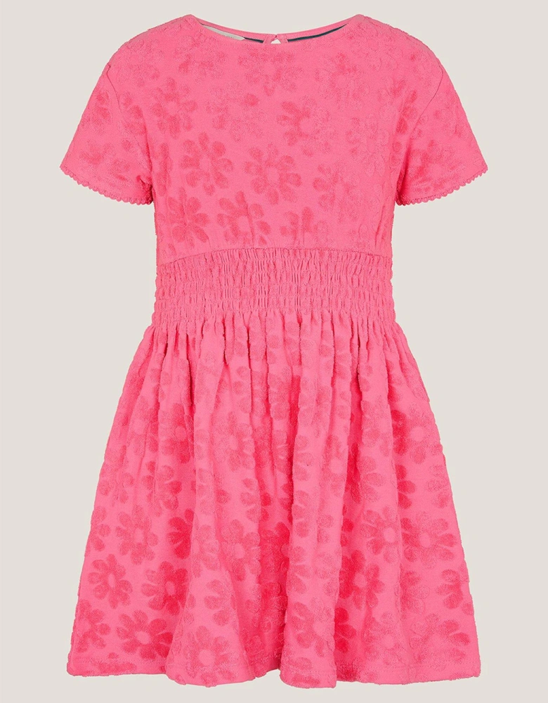 Girls Flower Print Towelling Dress - Pink