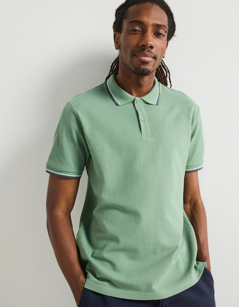 Tipped Pique Polo Top - Green