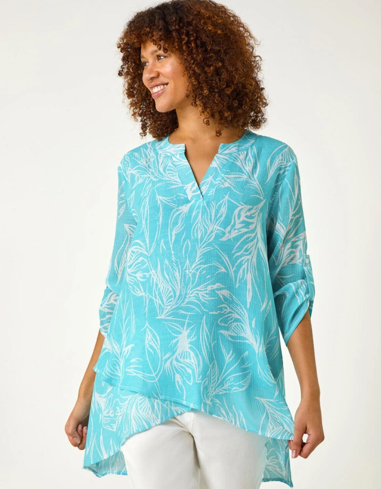 Linear Print Wrap Tunic - Turquoise