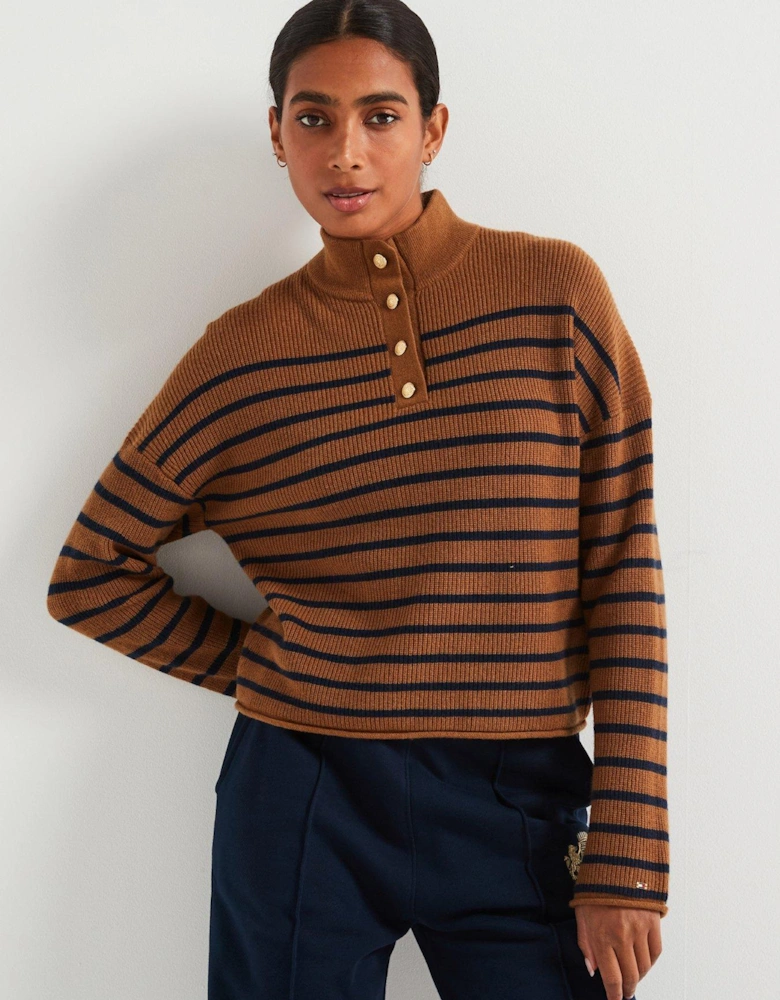 Long Sleeve Striped Knitted Jumper - Brown