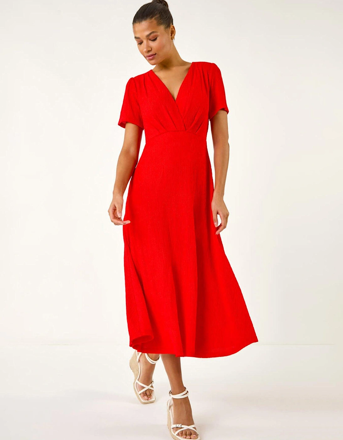 Textured Wrap Bodice Midi Dress - Red, 2 of 1