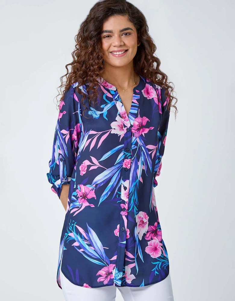 Tropical Print Longline Blouse