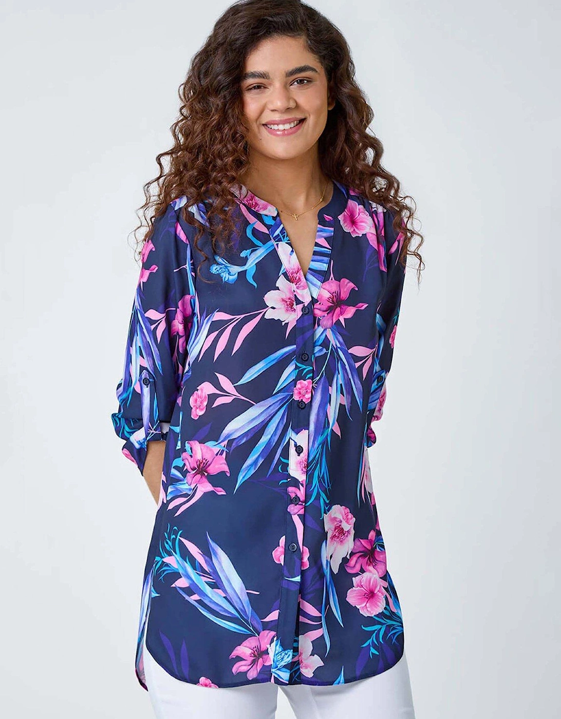 Tropical Print Longline Blouse, 2 of 1