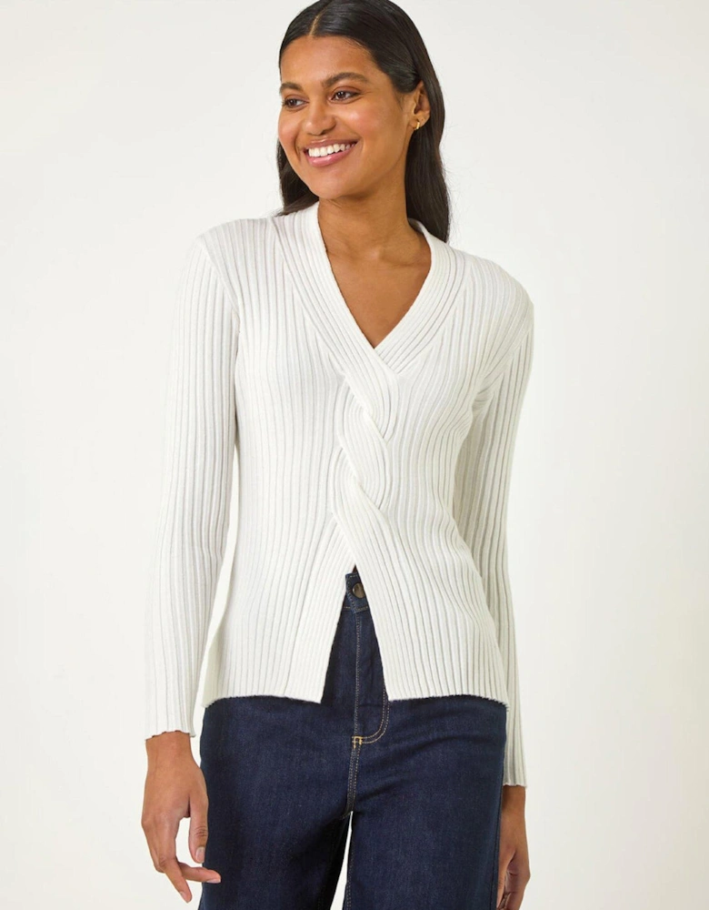 Cable Split Detail Rib Jumper - Ivory