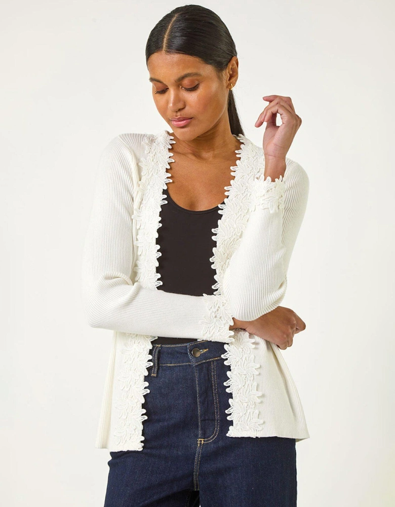 Lace Trim Knit Cardigan - Ivory