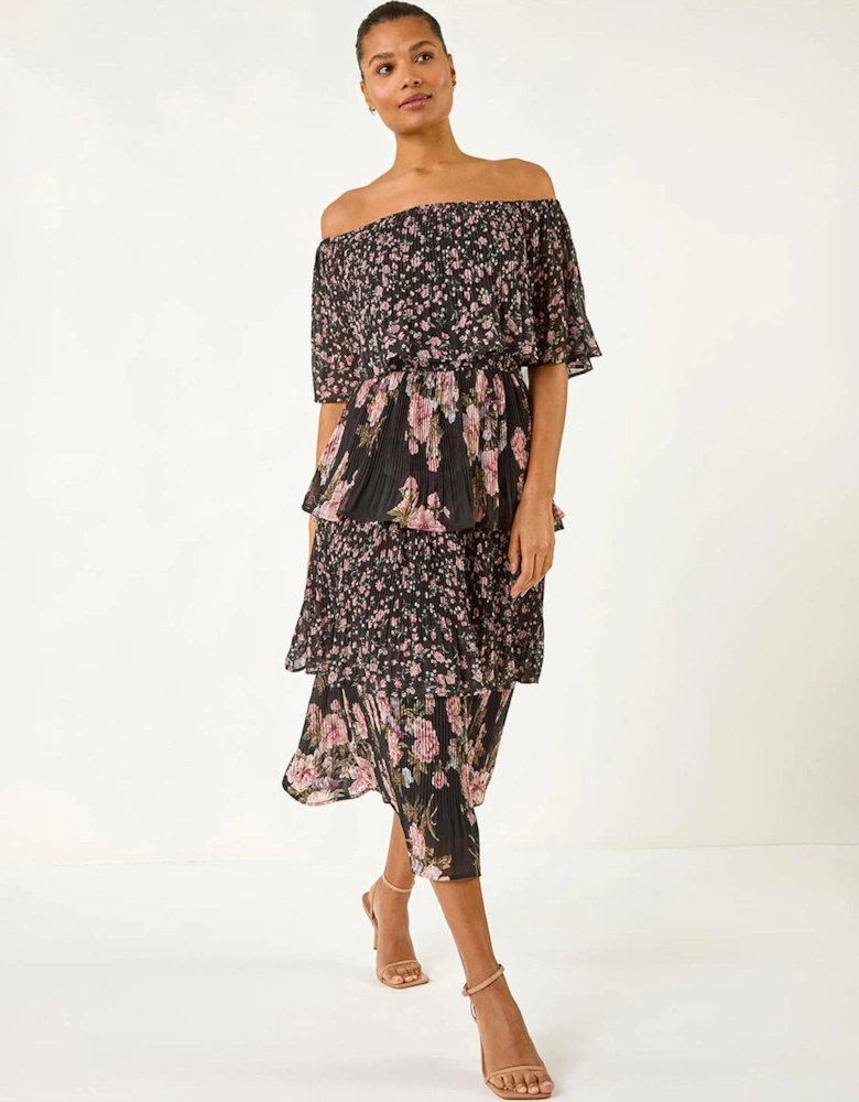 Bardot Ditsy Floral Midi Dress - Black