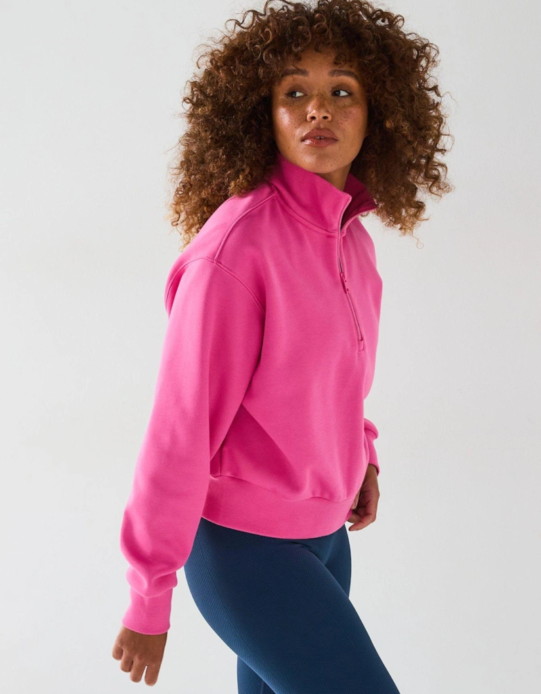 Womens Training Ribbed Quarter Zip - Pink