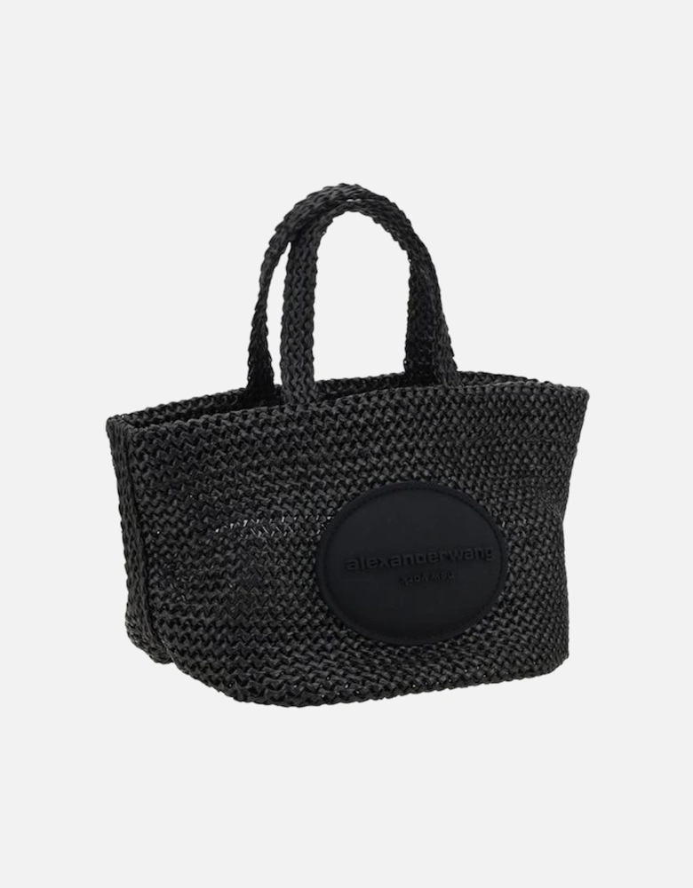 Punch Small Raffia Handbag with Ribbon Closure Women - Black