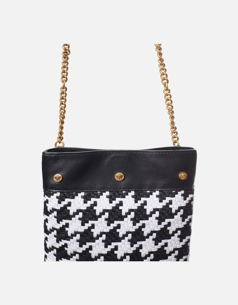 Luxurious Leather and Cotton Handbag Women - Black And White