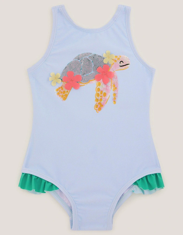 Baby Girls Turtle Applique Swimsuit - Blue