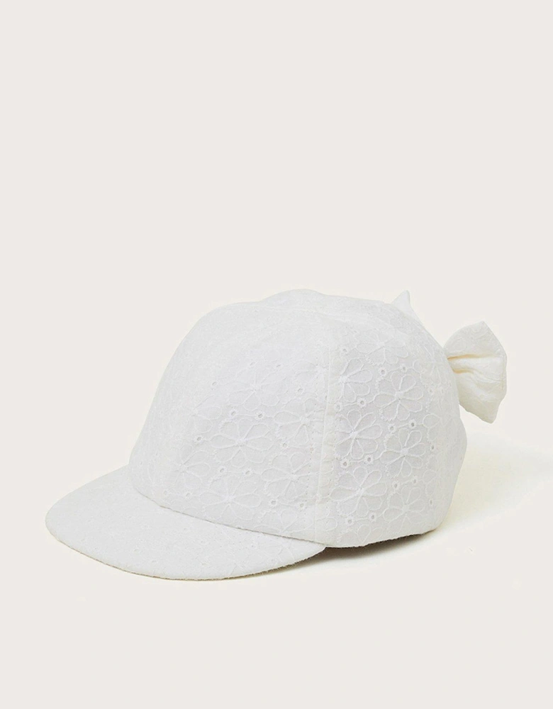 Baby Girls Broderie Bow Cap - White