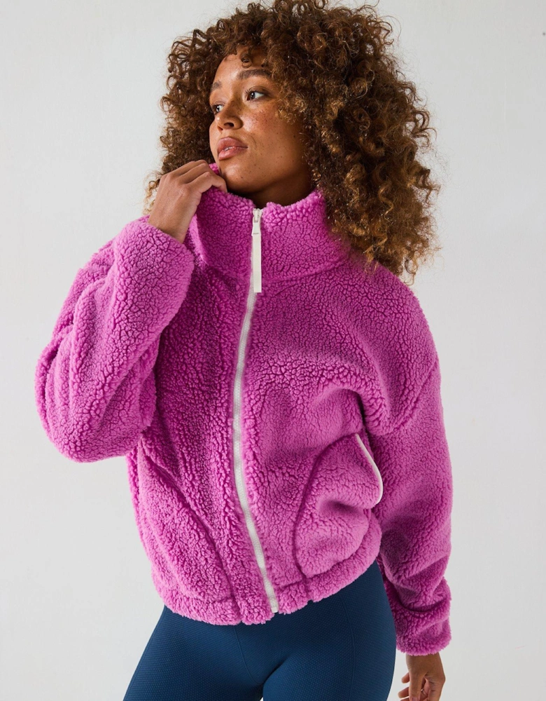 Womens Training Industry Fleece High Collar Jacket - Crisp Pink