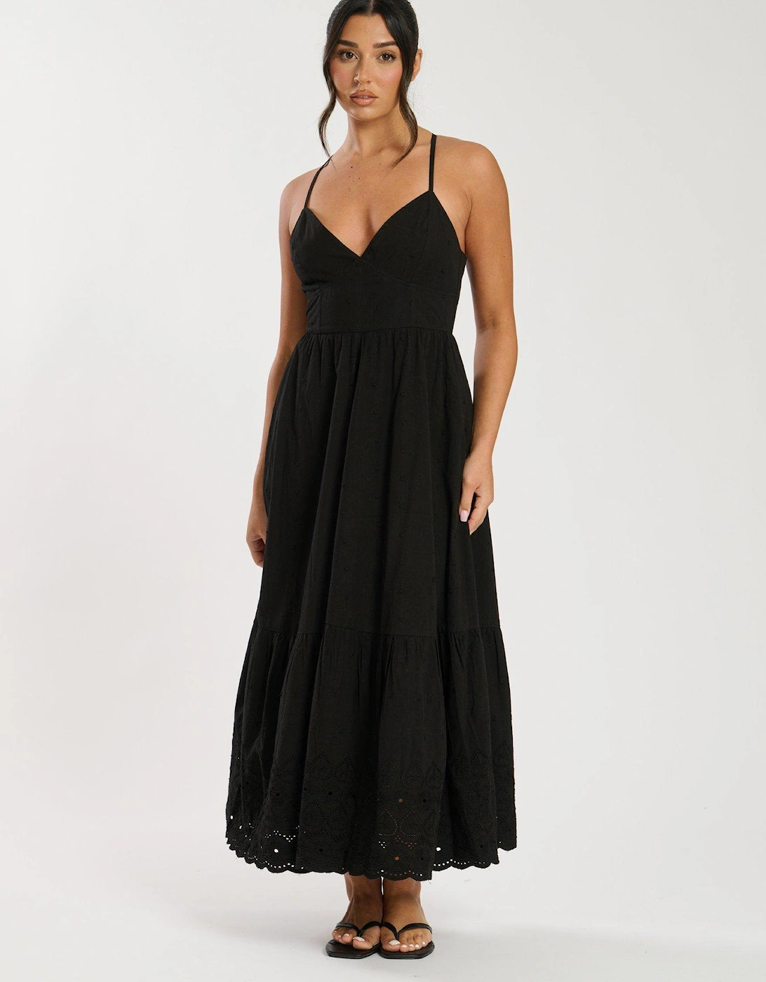 Dobby Broderie Strappy Back Midi Dress, 2 of 1