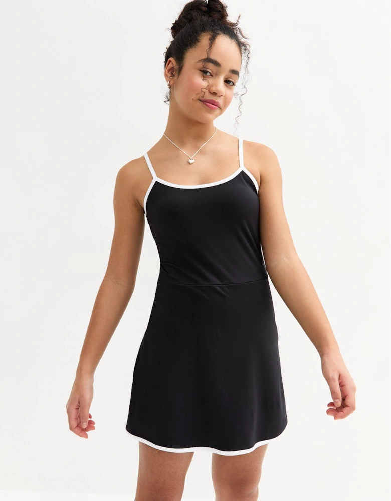 Piped Trim Mini Dress - Black