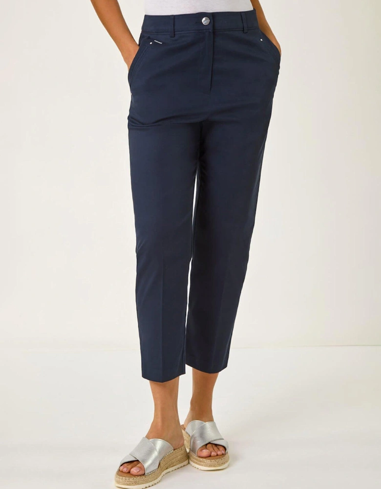 Cotton Stretch Cropped Trouser - Navy