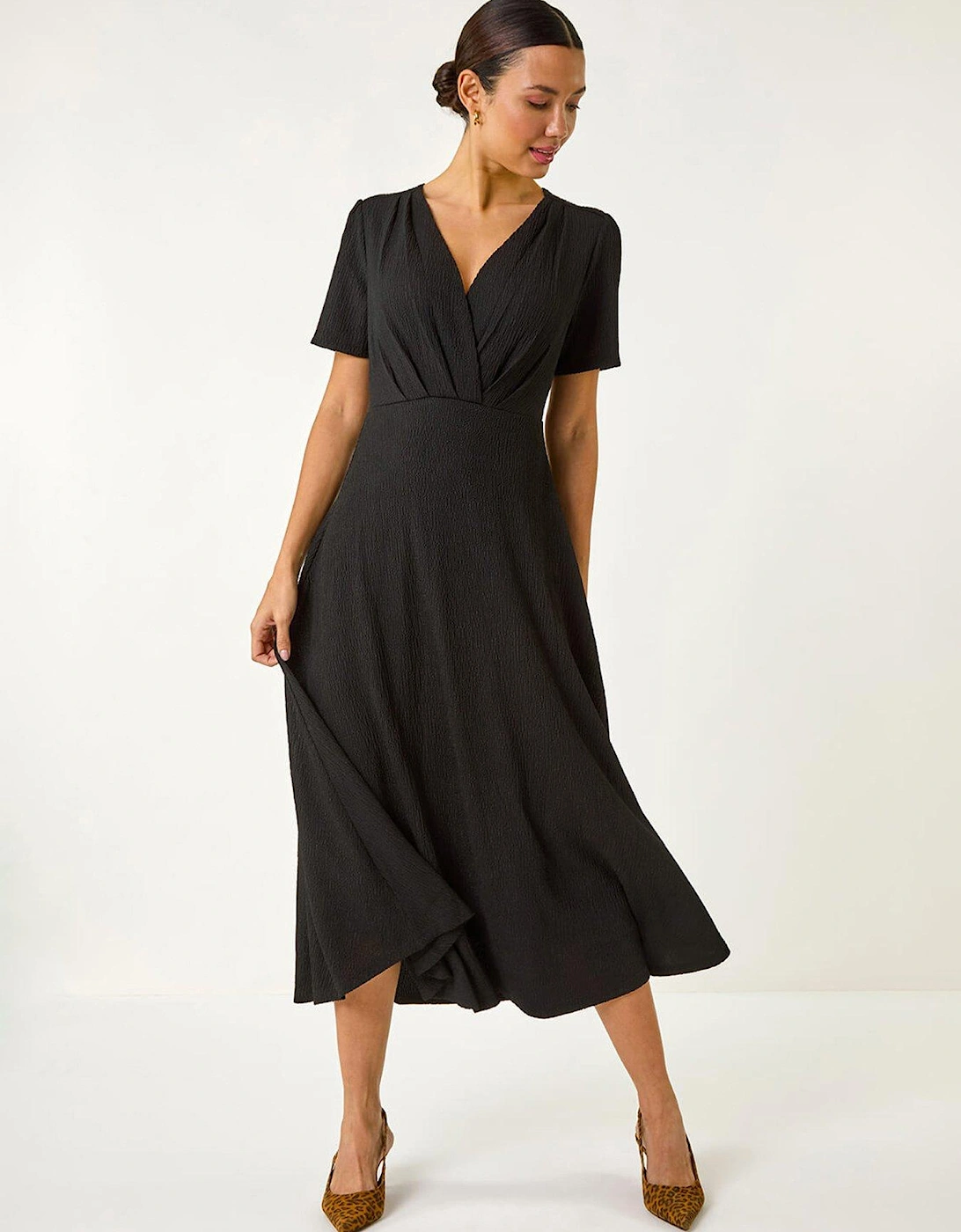 Textured Wrap Bodice Midi Dress - Black, 2 of 1