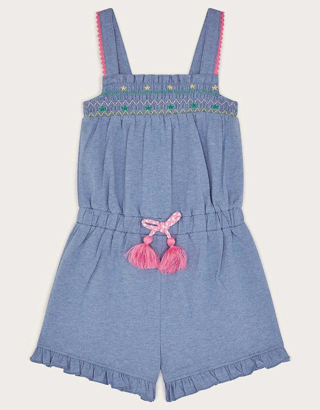 Girls Marl Embroidered Playsuit - Blue, 2 of 1