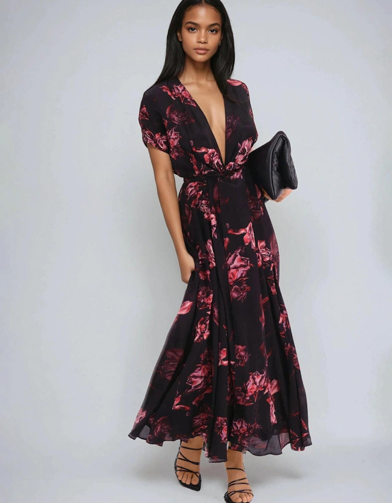 Fade Maxi 2 Way Wrap Dress In Dark Floral - Black