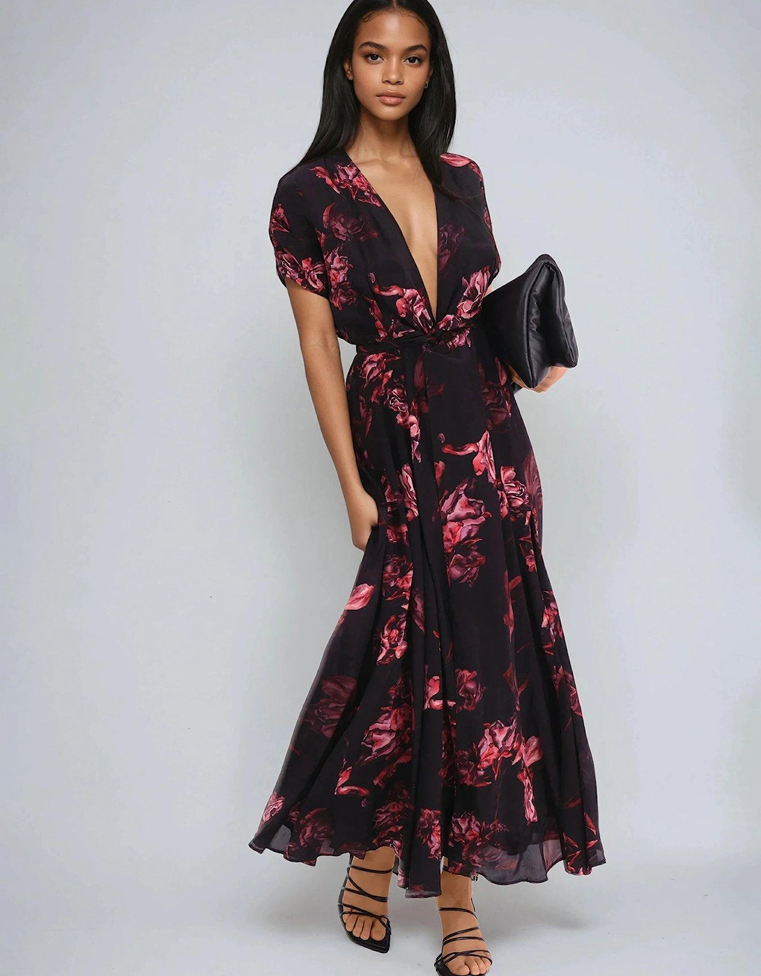 Fade Maxi 2 Way Wrap Dress In Dark Floral - Black, 2 of 1