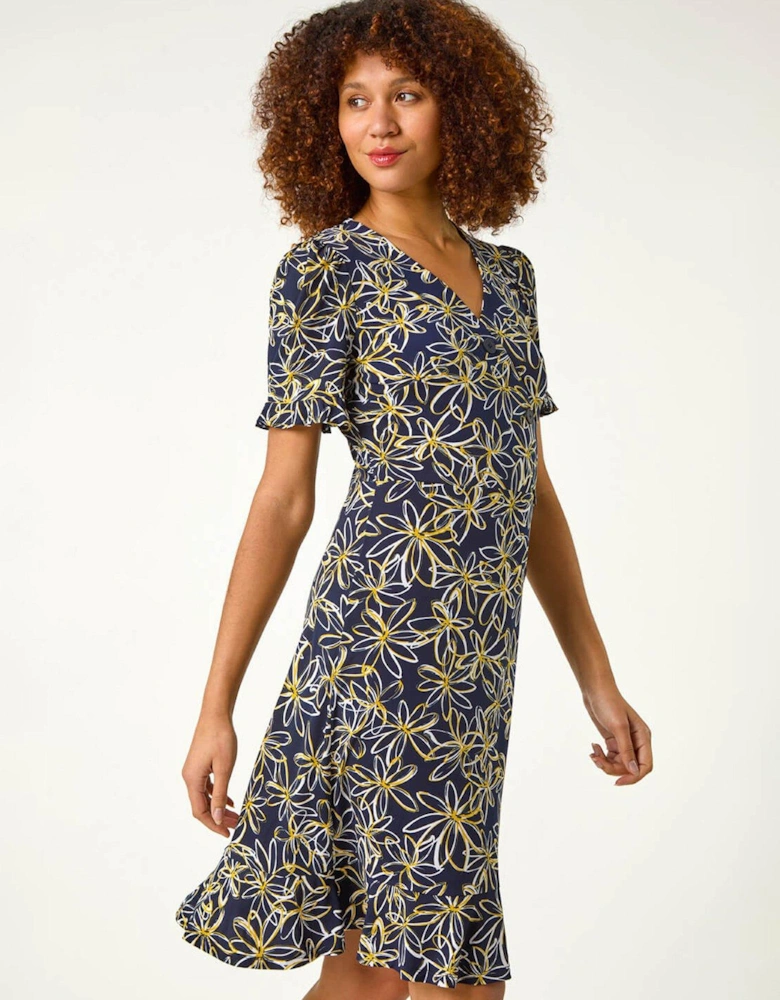 Floral Print Side Button Dress - Yellow