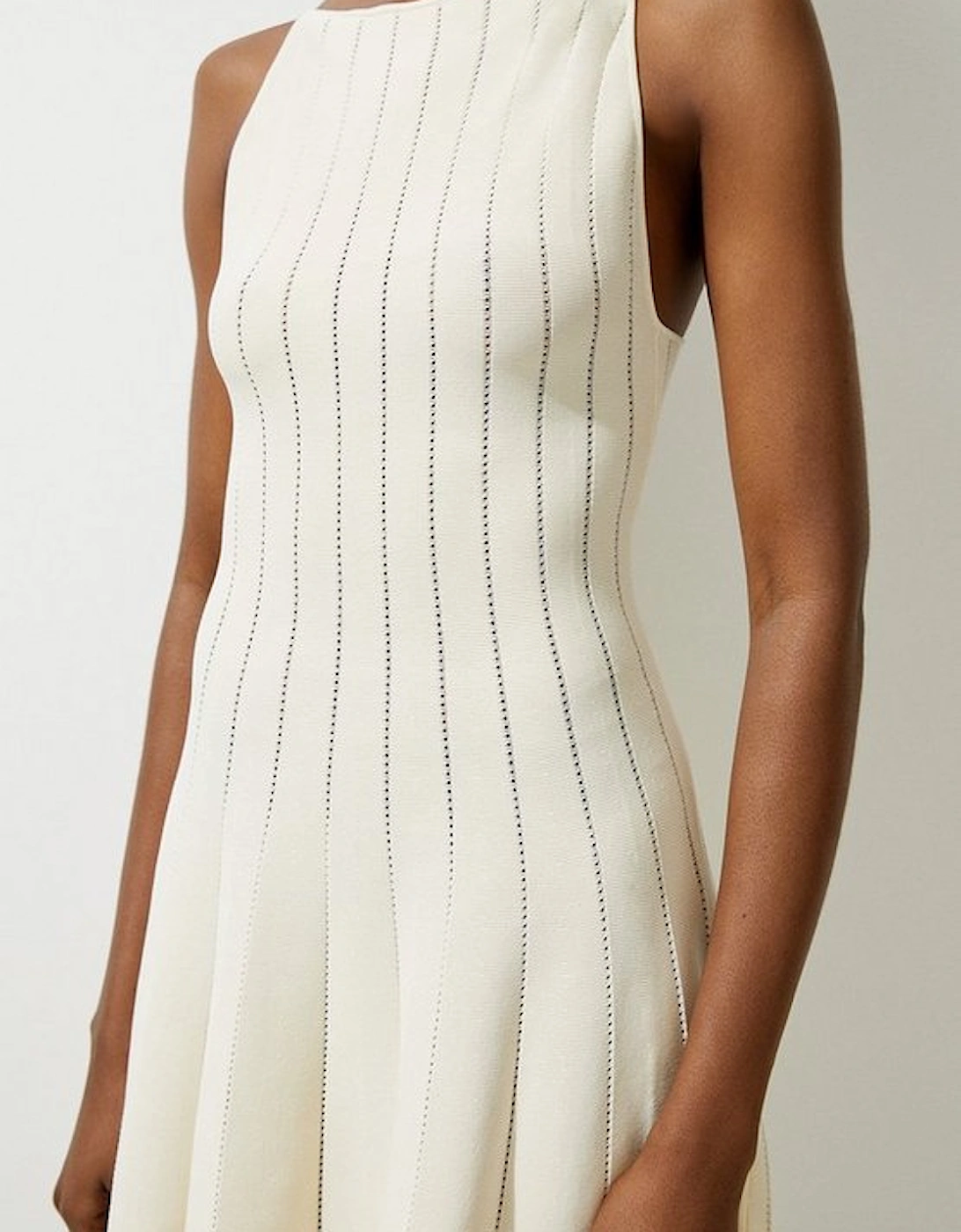 Viscose Blend Sheer Detail Knit Flippy Mini Dress