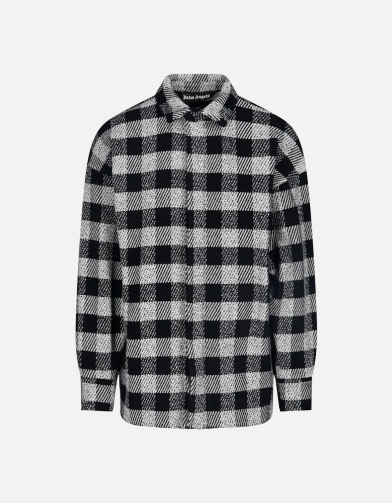 Curved Logo Black Flannel Overshirt Jacket