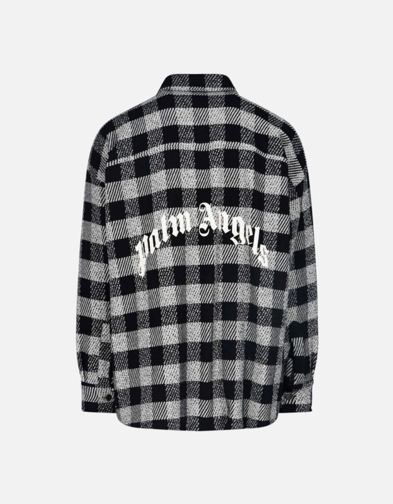 Curved Logo Black Flannel Overshirt Jacket