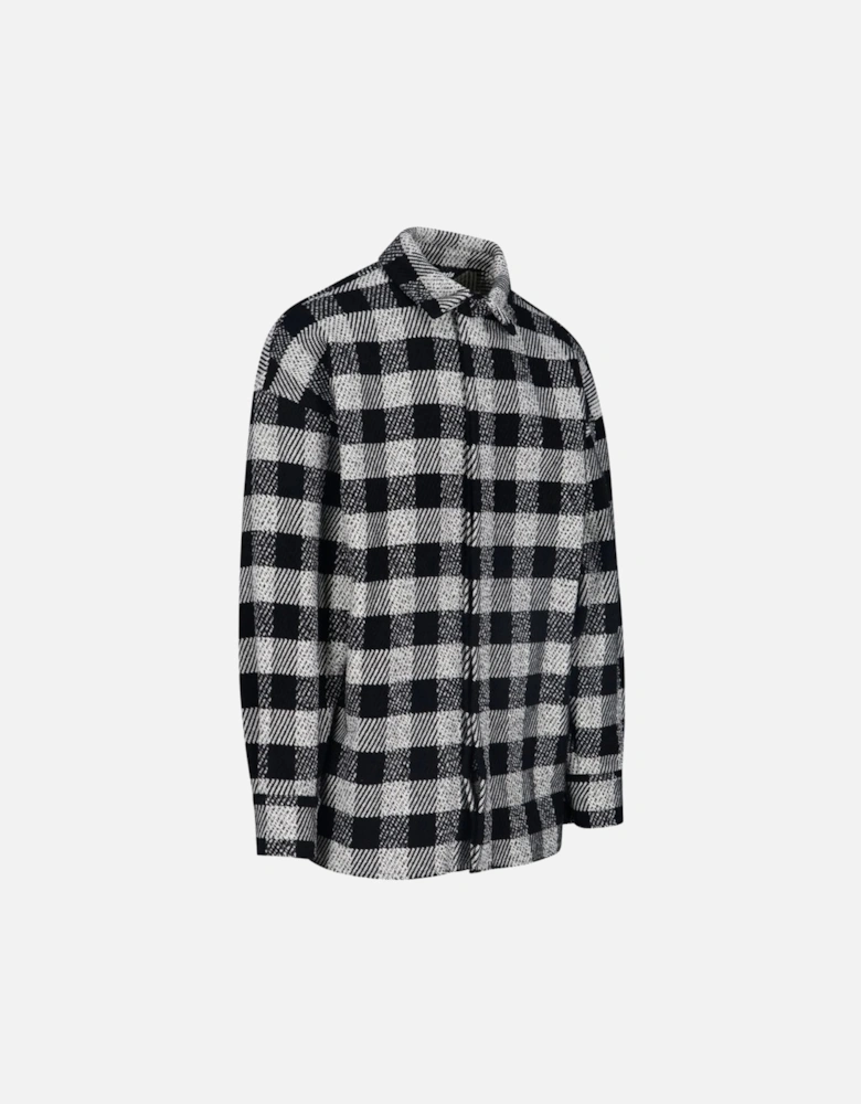 Curved Logo Black Flannel Overshirt Jacket