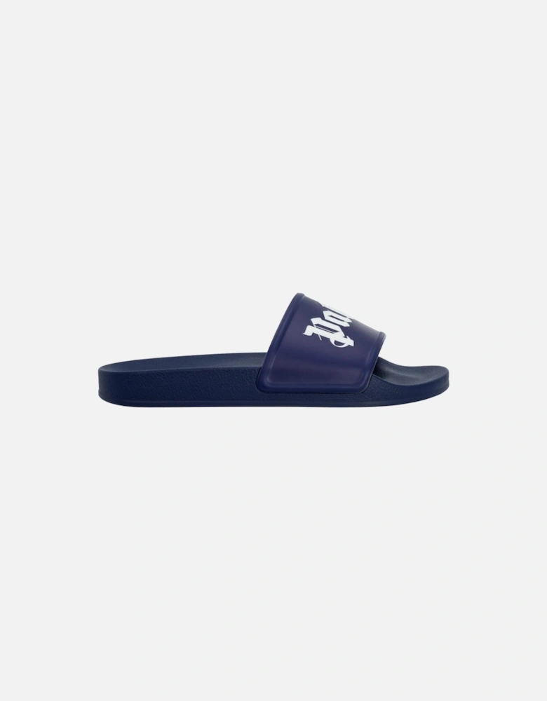 Gothic Print Navy Blue Pool Slides