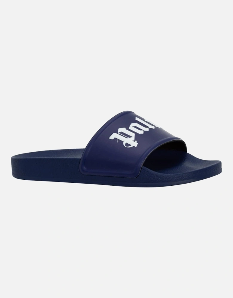 Gothic Print Navy Blue Pool Slides