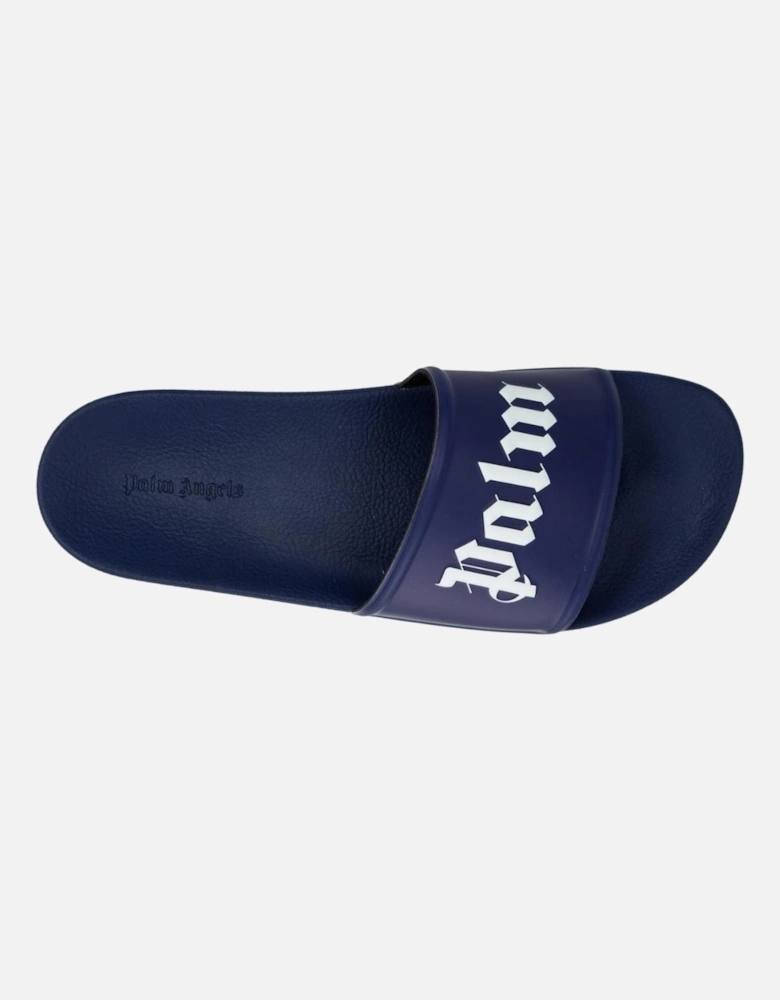 Gothic Print Navy Blue Pool Slides