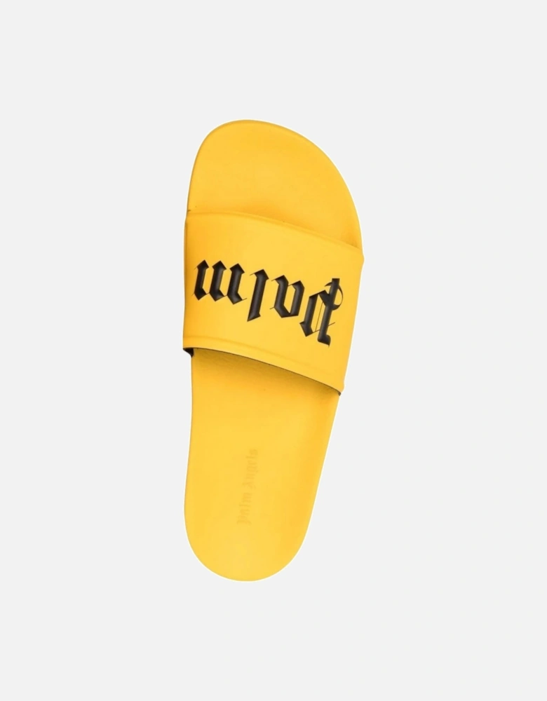 Gothic Print Yellow Pool Slides