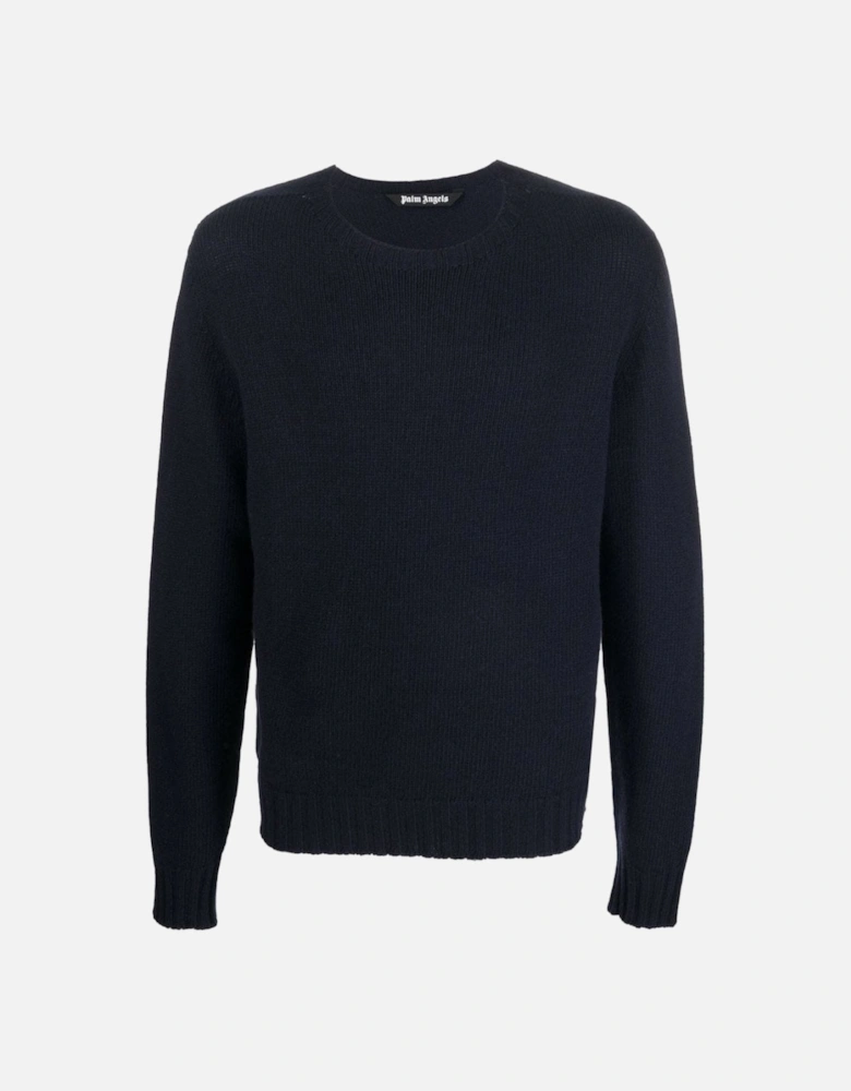 Curved Logo Navy Blue Knitted Jumper