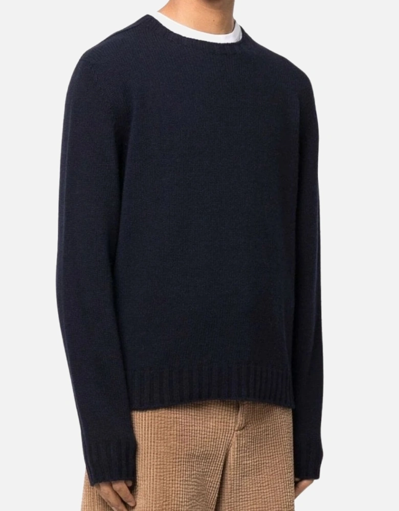 Curved Logo Navy Blue Knitted Jumper