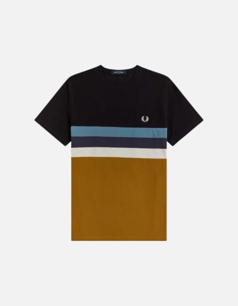 Panelled Striped Dark Carmel Brown T-Shirt