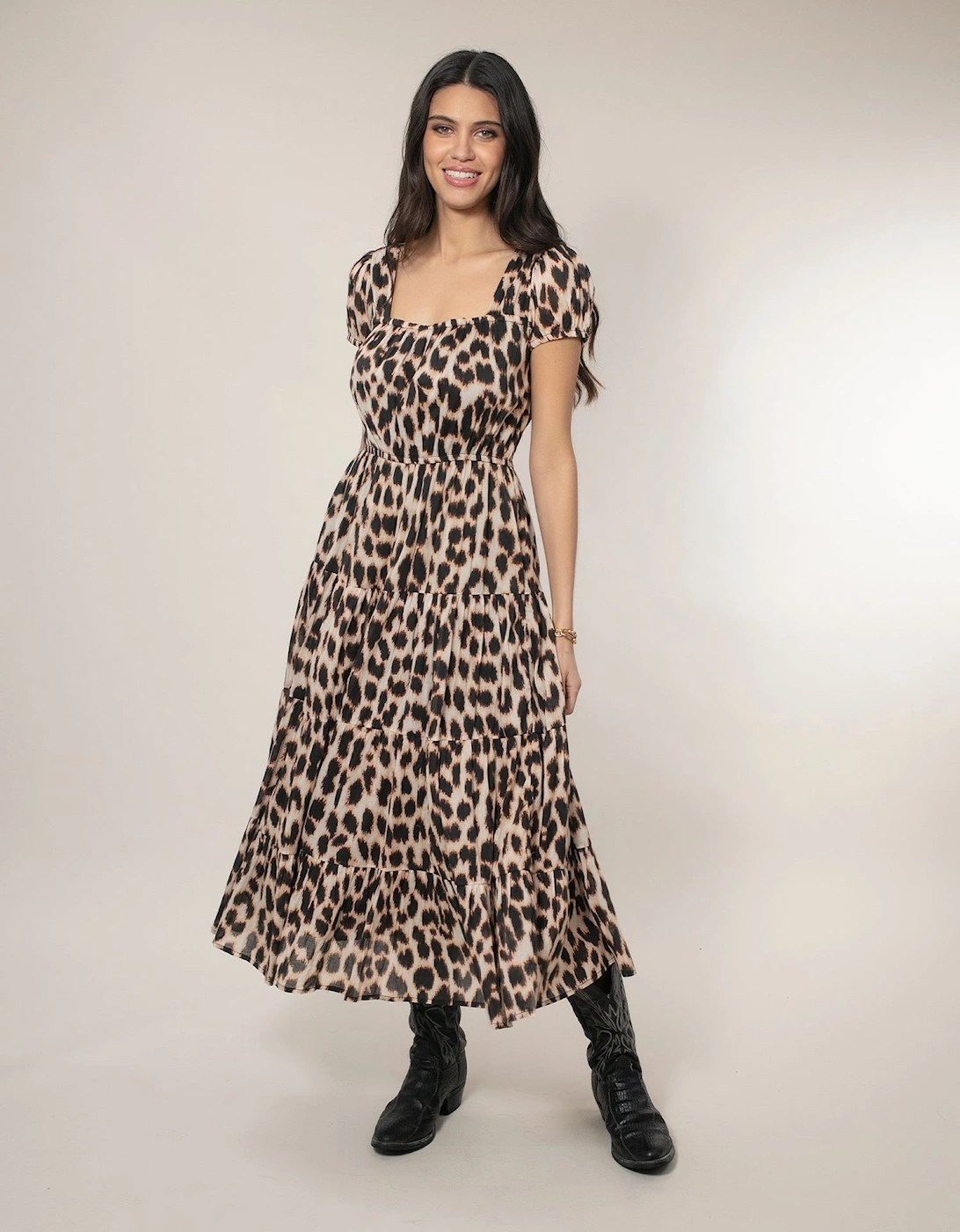 Nooki Design Women's Martha Tiered Dress - Leopard - Multi - Size: 10/8