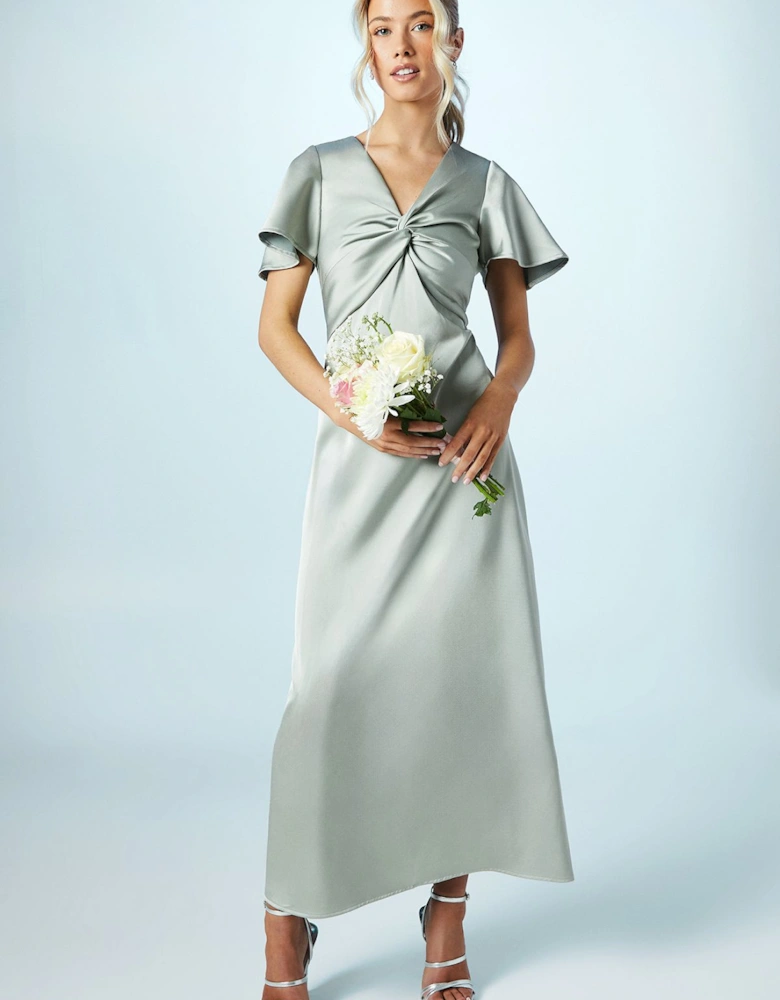 Teen Twist Front Angel Sleeve Bridesmaids Dress