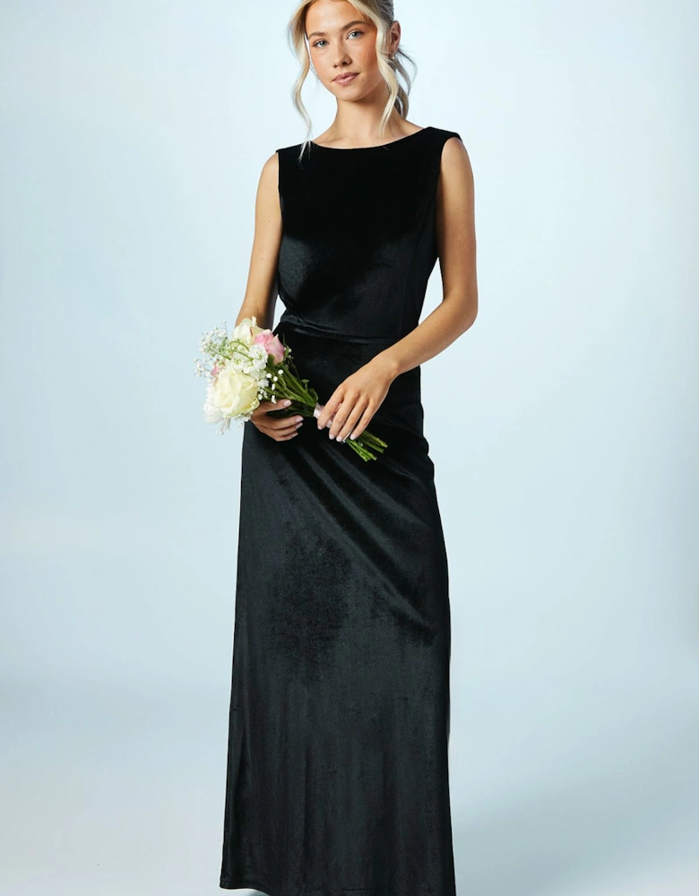 Teen Cowl Back Velvet Bridesmaids Maxi Dress