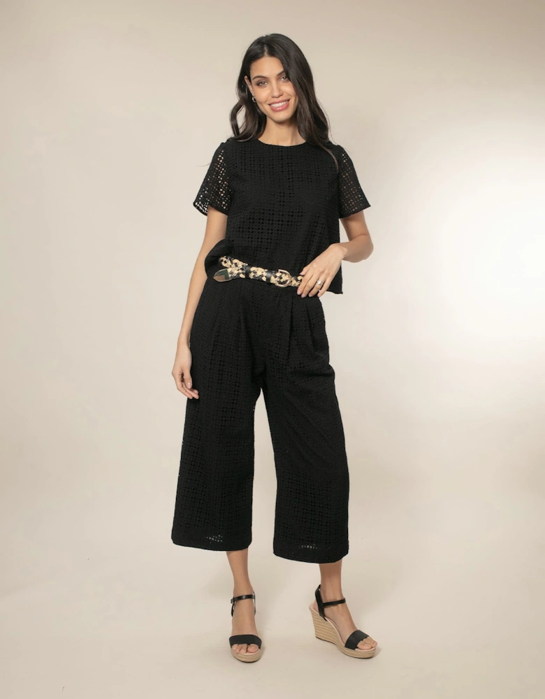 Marybeth Broderie Trousers - Black