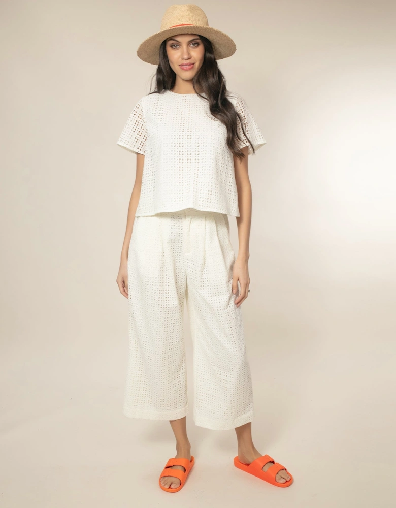 Marybeth Broderie Trouser - White